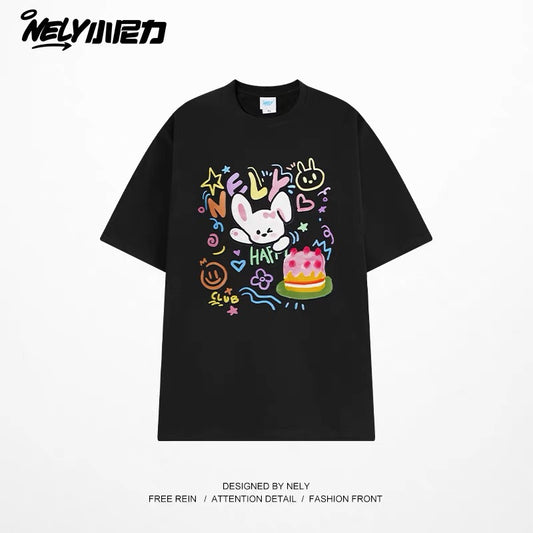 American cartoon cat print round neck short sleeve men and women summer 2025 couple pure cotton t-shirt half sleeve bottoming shirt trend