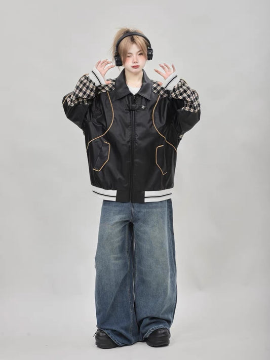 Autumn and winter wear design niche black leather baseball uniform jacket for women 2023 new thickened jacket top A3356