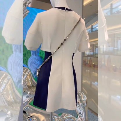[Nanyou designer style] Temperament color matching letter printing round neck dress female 2023 new fashion niche