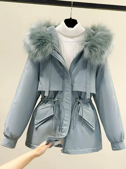 Parker women's cotton-padded jacket 23 winter new style plus velvet thickened cotton-padded jacket Korean style small short down-padded jacket