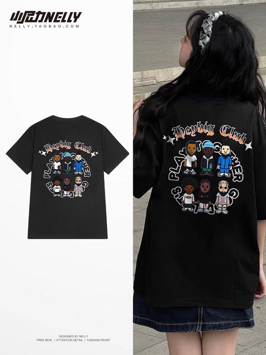 American heavy cotton large size men's short-sleeved T-shirt summer hip-hop wind fried street ruffian handsome big letter half-sleeve