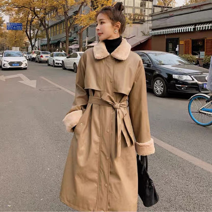 Parker cotton coat women's 2023 winter new style mid-length loose ins Hong Kong style workwear leather cotton coat plus velvet jacket trendy