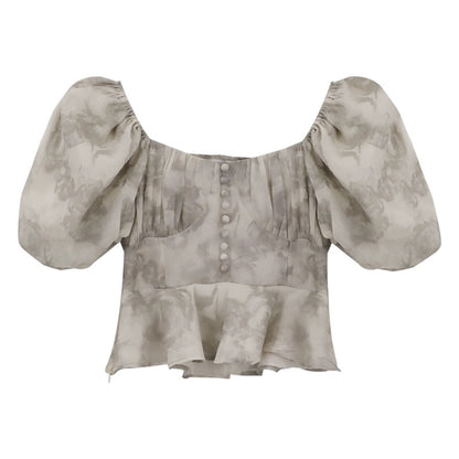 MLS shirt 2024 new style women's light mature French niche western style age-reducing fairy organza puff sleeve top for women