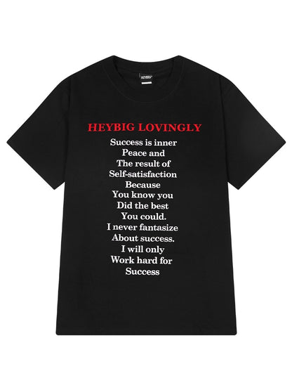 Heavy cotton letter print short-sleeved T-shirt for men and women summer American vibe high street couple trendy casual tops