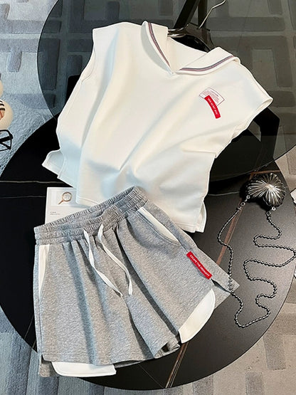 A complete set of playful and lively running sports, casual and fashionable short-sleeved shorts two-piece suits for women in summer for small people