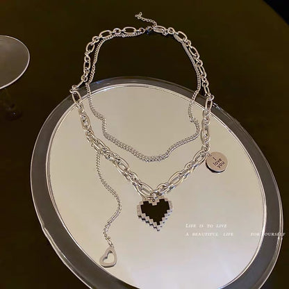 Titanium steel round card letter love Korean necklace female niche design sense collarbone chain street retro sweet cool wind necklace