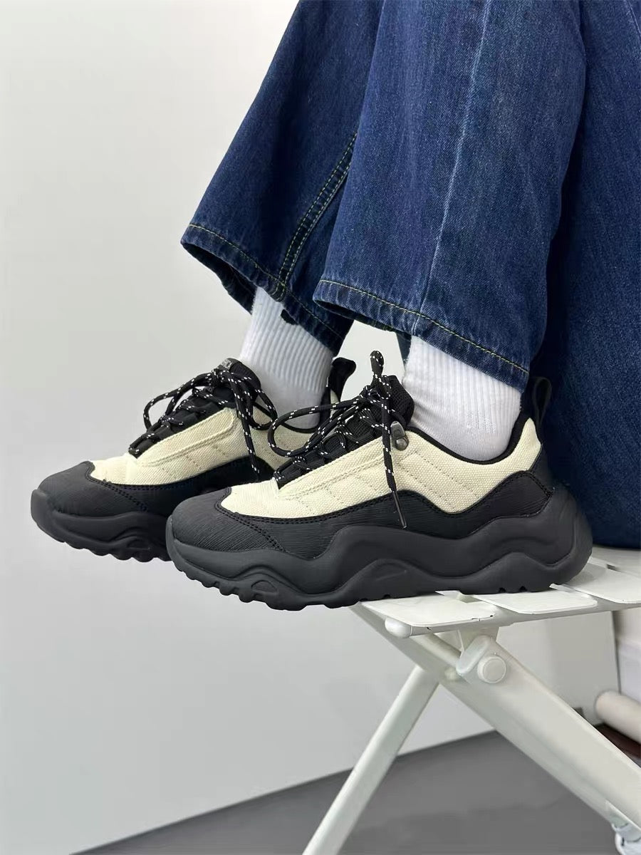 Trendy brand lightweight running shoes, niche chic splicing design, thick-soled canvas sneakers, breathable and versatile hiking shoes
