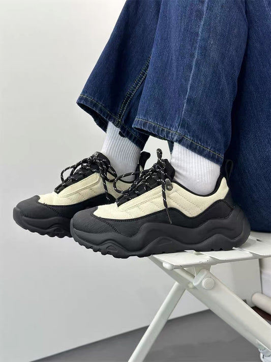 Trendy brand lightweight running shoes, niche chic splicing design, thick-soled canvas sneakers, breathable and versatile hiking shoes