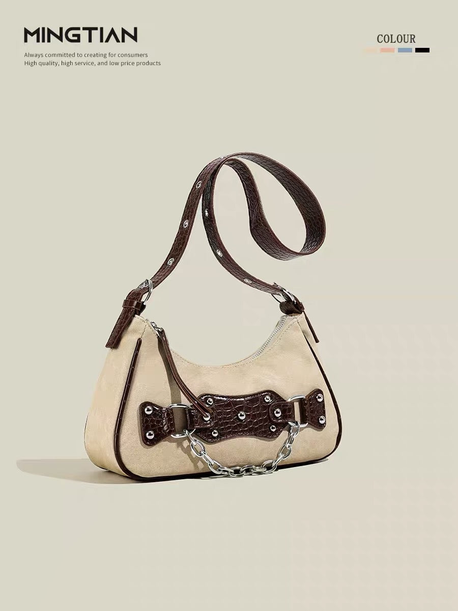 MINGTIAN French niche retro hot girl bag 2023 new casual denim underarm bag shoulder bag female bag