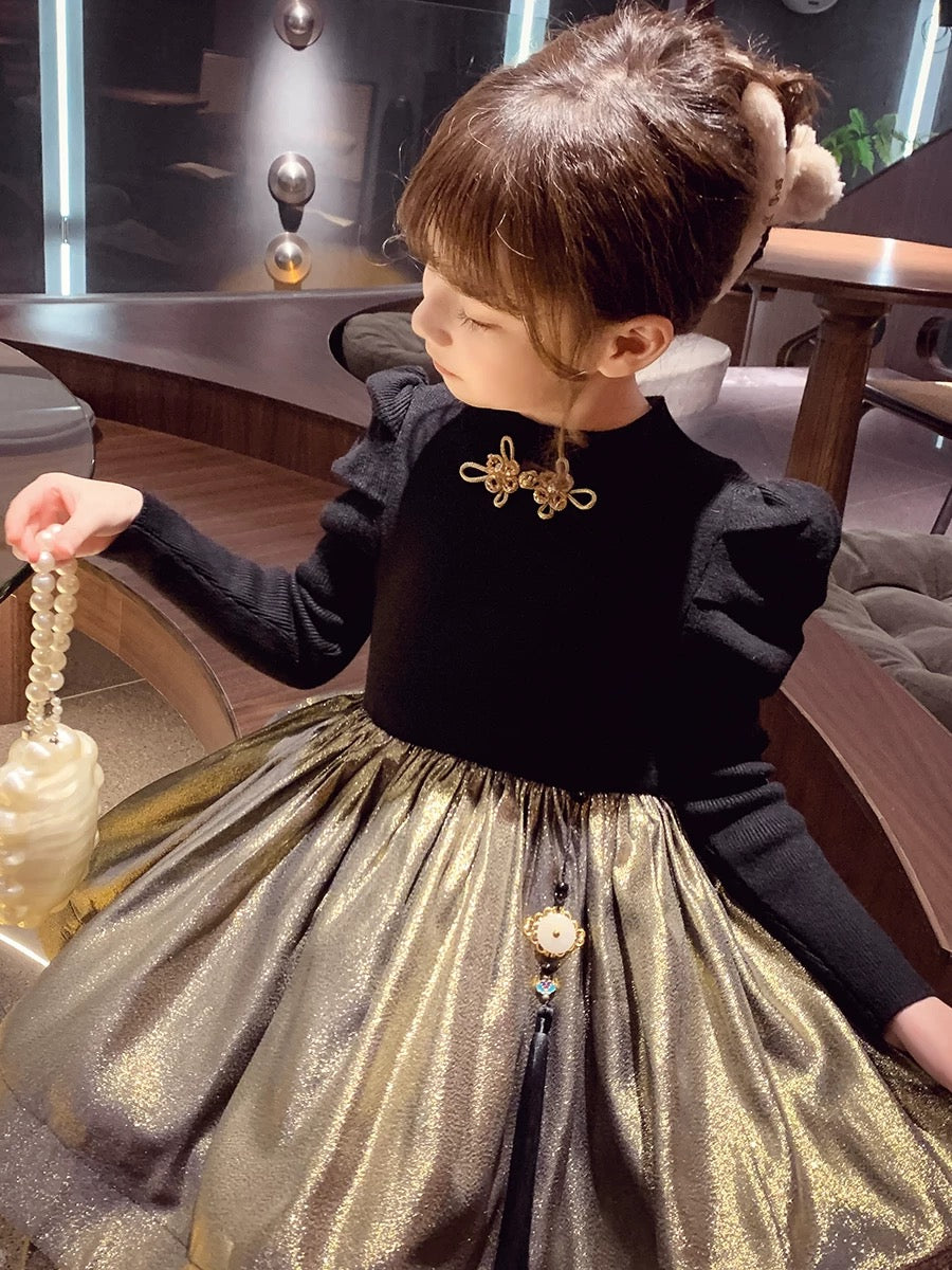 Girls Dress Winter Wear 2023 New Style Children's Plush Princess Dress Little Girl Chinese Style Dress Skirt
