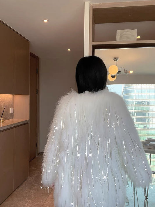Tassel fur coat for women 2023 autumn and winter new style Internet celebrity raccoon fox fur mid-length fashionable young coat