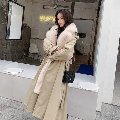 2023 Winter New Removable Rex Rabbit Fur Liner Windbreaker Pie Overcoat Women's Mid-Length Jacket Popular Style