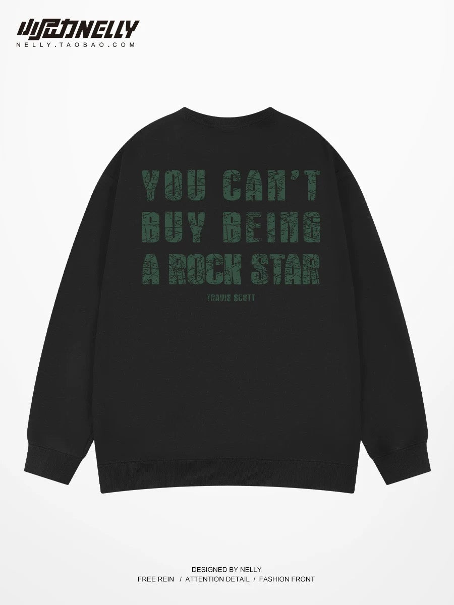 American heavy black pullover sweatshirt for men in spring and autumn trendy brand hoodless round neck European and American hiphop couple thick coat