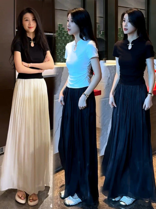 Fashion suit for women 2024 summer new Chinese style light national style slim wide-leg pants skirt temperament