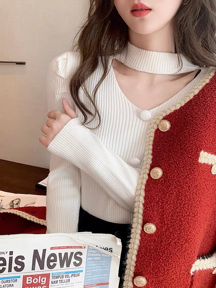 White knitted sweater women's half turtleneck bottoming shirt 2023 new autumn style foreign style autumn and winter inner sweater slimming top