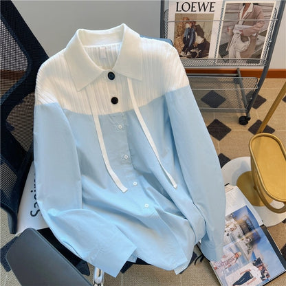 Taro purple shirt for women 2023 autumn design niche mid-length loose casual long-sleeved polo collar top