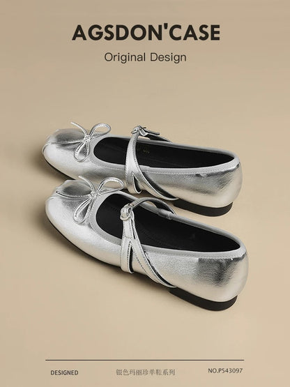 Augustin silver ballet shoes for women 2025 new summer wear Mary Jane with skirt small leather sandals