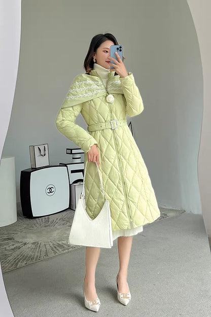 Nori's gentle and ladylike shawl style beaded lace waist slimming French slim down jacket