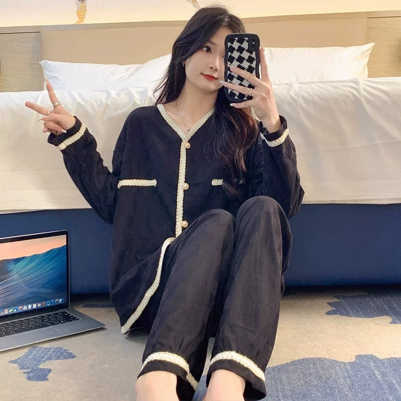 Pajamas women summer cardigan long-sleeved trousers suit summer ladies 2024 new cartoon spring autumn winter home clothes