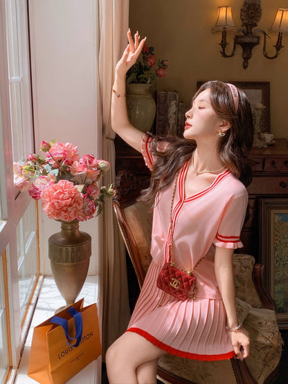 Zhang Xinzi [Peach Milk Jelly] MIU series small fragrance style knitted suit female summer new French lady two-piece suit