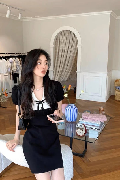 thepeachofficial classical ballet SwanLake girl black and white classic color daughter knit skirt