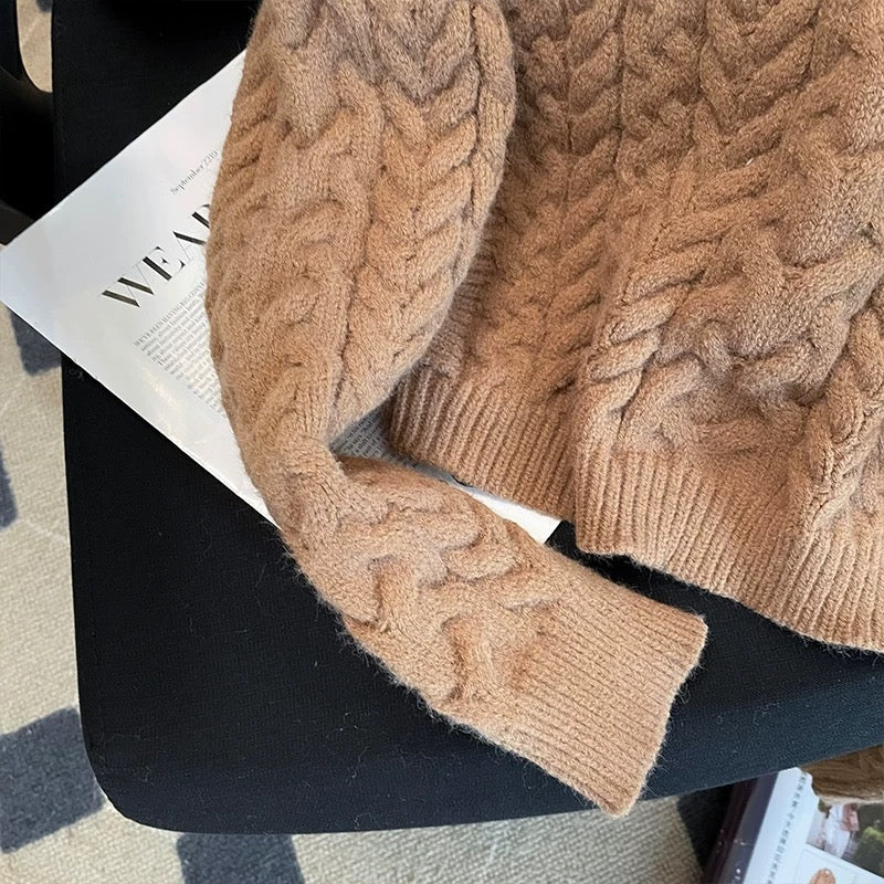 French salt top three-dimensional flower design short sweater women's fake two-piece loose long-sleeved knitted autumn new style