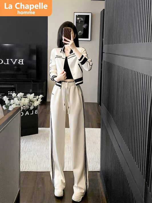 La Chapelle slim-fitting high-end casual sports suit women's autumn 2023 new long-sleeved loose two-piece set