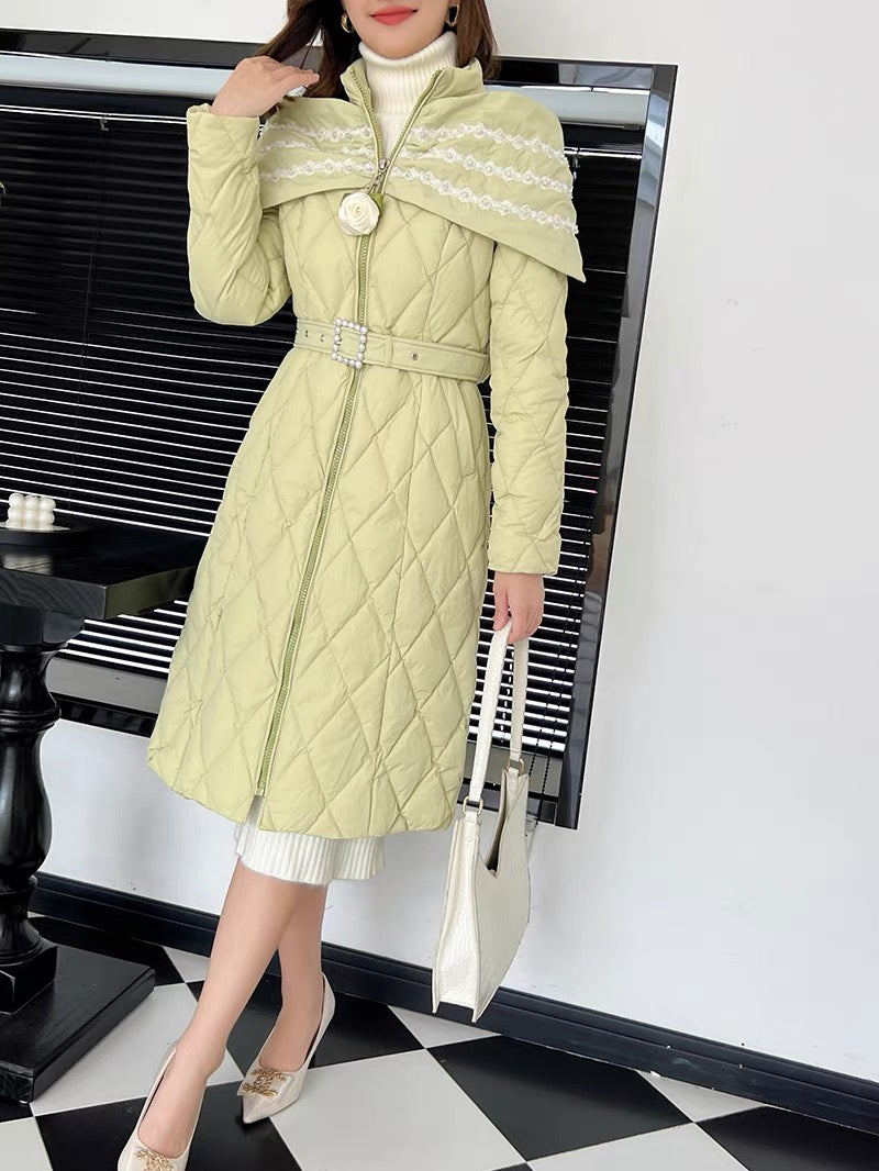 Nori's gentle and ladylike shawl style beaded lace waist slimming French slim down jacket