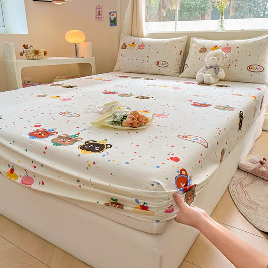 Cotton bed sheet single piece pure cotton bed cover dust cover summer children single mattress anti-slip protective cover three-piece set