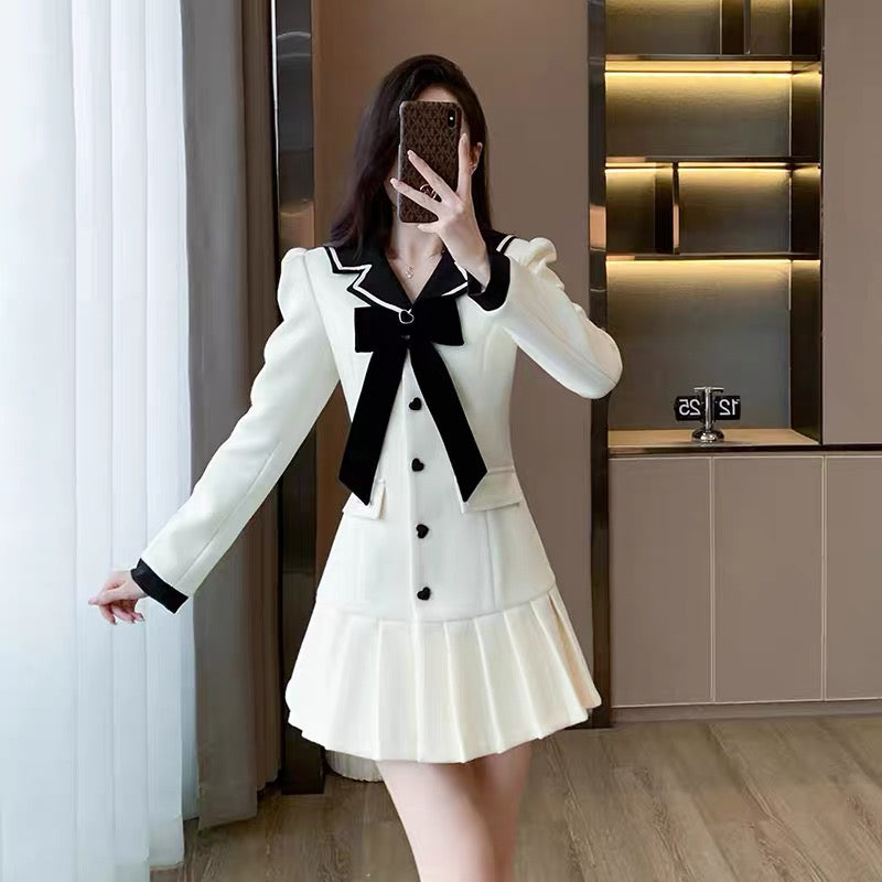 2023 new women's autumn French white dress for small people, a complete set of high-end outfits for women in autumn and winter