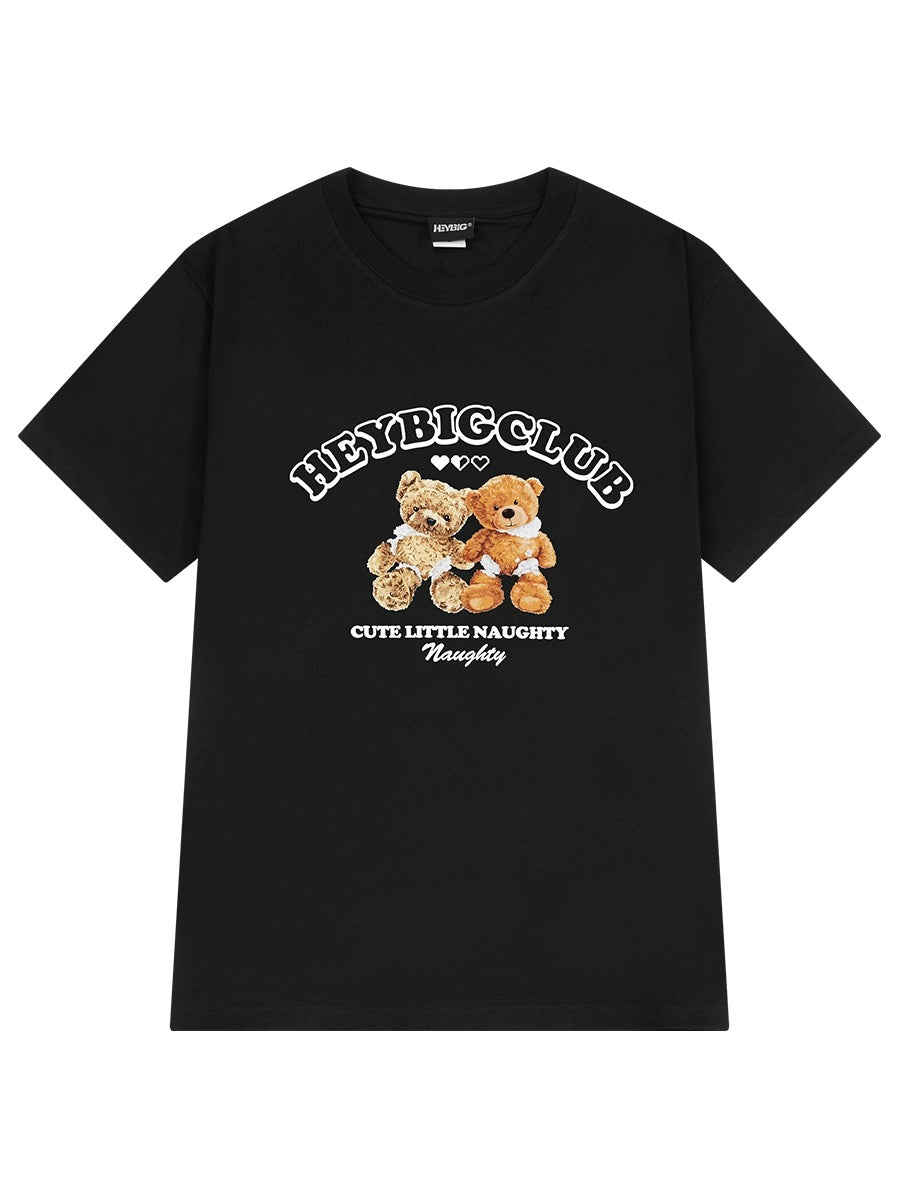 Short-sleeved T-shirts for men and women in summer new American loose bear print tops cityboy couple casual T-shirt trend
