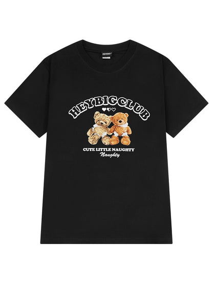 Short-sleeved T-shirts for men and women in summer new American loose bear print tops cityboy couple casual T-shirt trend