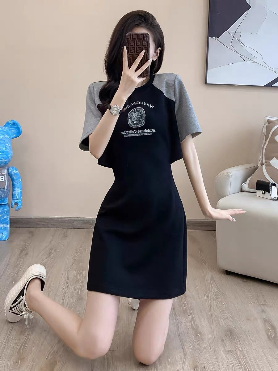 French age-reducing casual dress for women summer 2023 new small temperament slim waist-revealing short-sleeved T-shirt skirt D5599