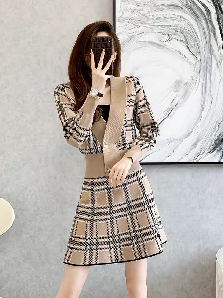 French style small fragrance suit for women 2023 autumn new fashion casual small man top knitted two-piece set (V6611)