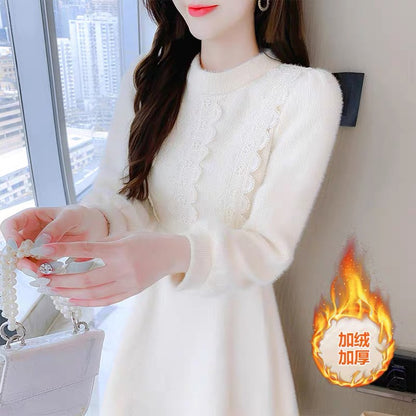 lolita winter velvet inner dress for women autumn and winter 2022 new age-reducing knitted bottoming skirt for small people