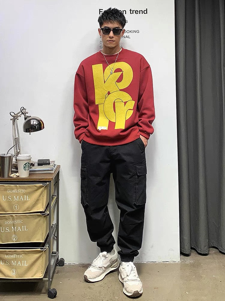 Xu Tailang handsome contrasting letter sweatshirt men's 2023 autumn new fashion brand American high street bottoming pullover top
