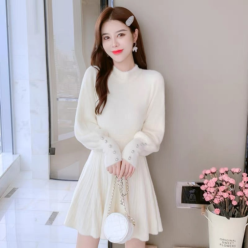 Lolita Mink Velvet Sweater Dress Women's Autumn and Winter 2023 New Sleeve Sleeves Small People Show High Bottoming Skirt
