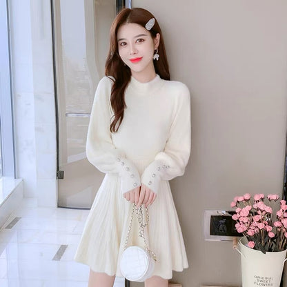 Lolita Mink Velvet Sweater Dress Women's Autumn and Winter 2023 New Sleeve Sleeves Small People Show High Bottoming Skirt