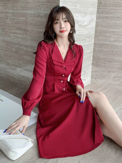 Goddess Style Red Dress 2023 Autumn New Women's Mid-Length Waist Style Slimming Zodiac Year Skirt