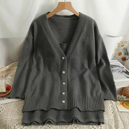 Knitted suit for women in autumn and winter, high-end sweater, cardigan coat, tube top vest dress, temperament retro two-piece set