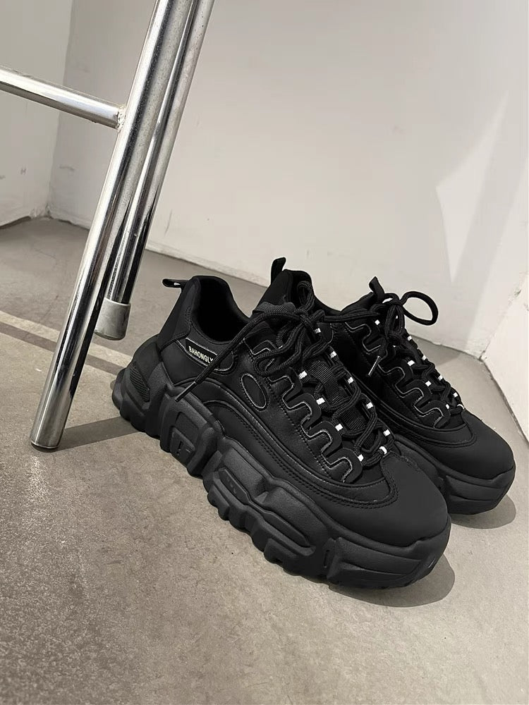 Korean version of soft-soled dad shoes for women 2023 new thick-soled heightening versatile black foot-showing small internet celebrity casual sports shoes