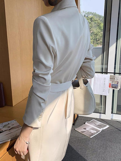 2023 Spring and Autumn New Intellectual Elegant OL Dress Women's Slim Temperament Waist Simple Commuting Suit Collar Skirt (B5913)