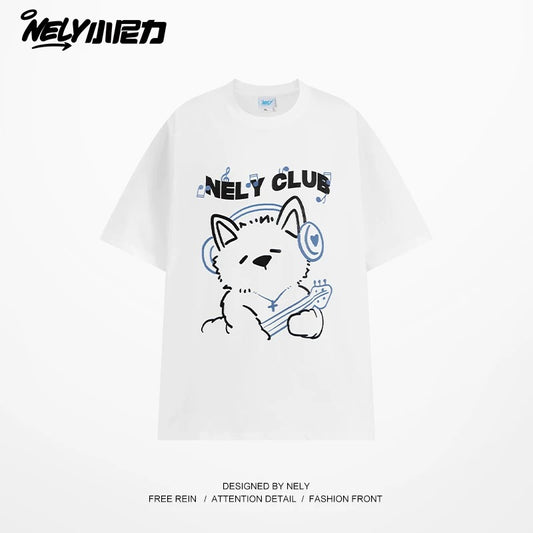 American cartoon cat print round neck short sleeve men and women summer 2025 couple pure cotton t-shirt half sleeve bottoming shirt trend