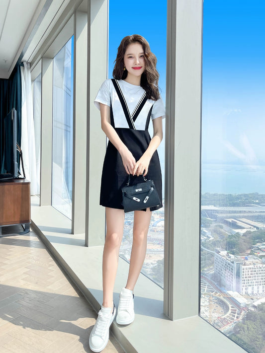Splicing small black dress summer 2024 new women's summer casual slim niche skirt female summer