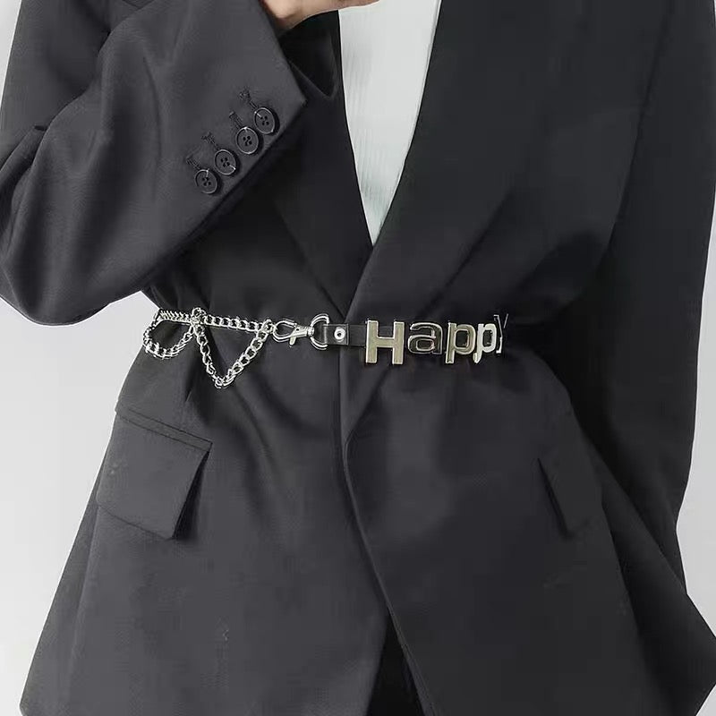 Belt for women with versatile design letter decoration chain girdle with suit dress retro fashion ins belt