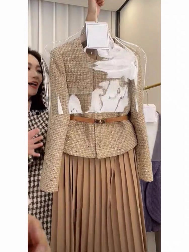 Autumn and winter 2023 new women's clothing high-end temperament celebrity suit first love light luxury small fragrance coffee color dress