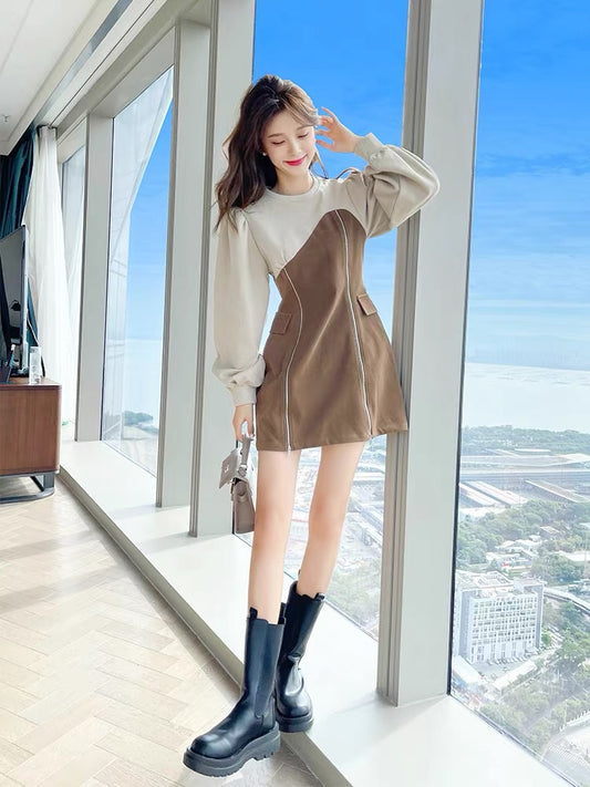Autumn clothing 2023 new autumn and winter French tea break temperament dress to reduce age and look slimming and high-end sweatshirt skirt for women in autumn T2350