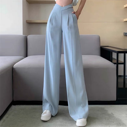 Design sense niche wide-leg suit casual pants women's clothing early autumn mopping trousers black high waist loose drape pants