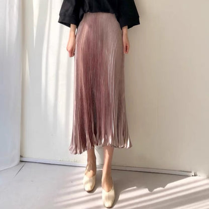 2023 New Summer High Waist A-Line Skirt Summer Slim Fairy Temperament Drape Satin Fishtail Pleated Half Skirt for Women T3486