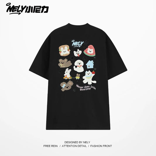 American cartoon cat print round neck short sleeve men and women summer 2025 couple pure cotton t-shirt half sleeve bottoming shirt trend